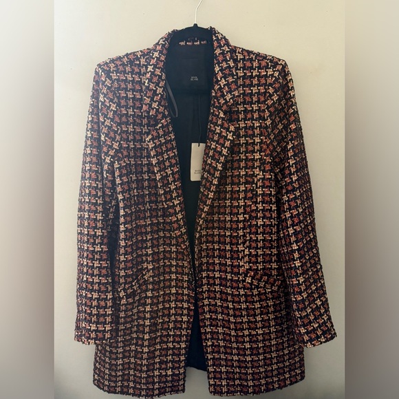 River Island Woven Red and Black Blazer Tailored Suit Jacket - Picture 1 of 8
